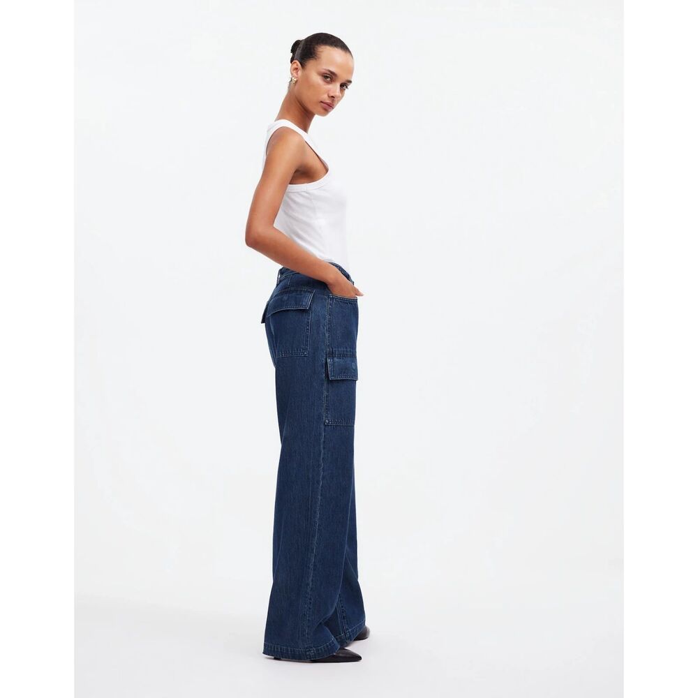 NWT Madewell Belted Wide-Leg Cargo Airy Denim Jeans W27 in Marlberry Wash